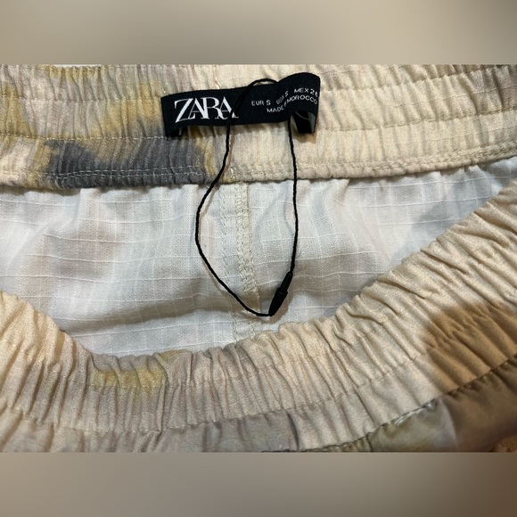 Zara New Beige COTTON Mini Cargo Skirt S Camouflage Elastic Waist Drawstring - Picture 9 of 12
